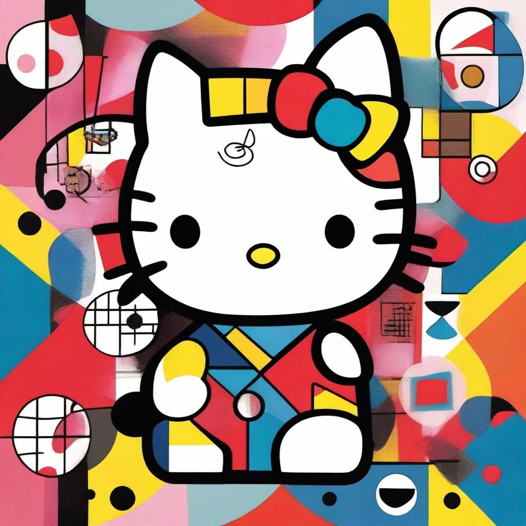 Hello Kitty depicted in the style of a Picasso painting