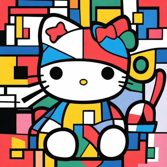 Hello Kitty depicted in the style of a Picasso painting