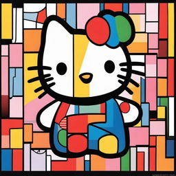 Hello Kitty depicted in the style of a Picasso painting