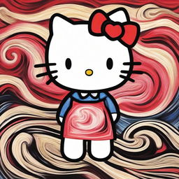 Hello Kitty depicted in the style of Edvard Munch