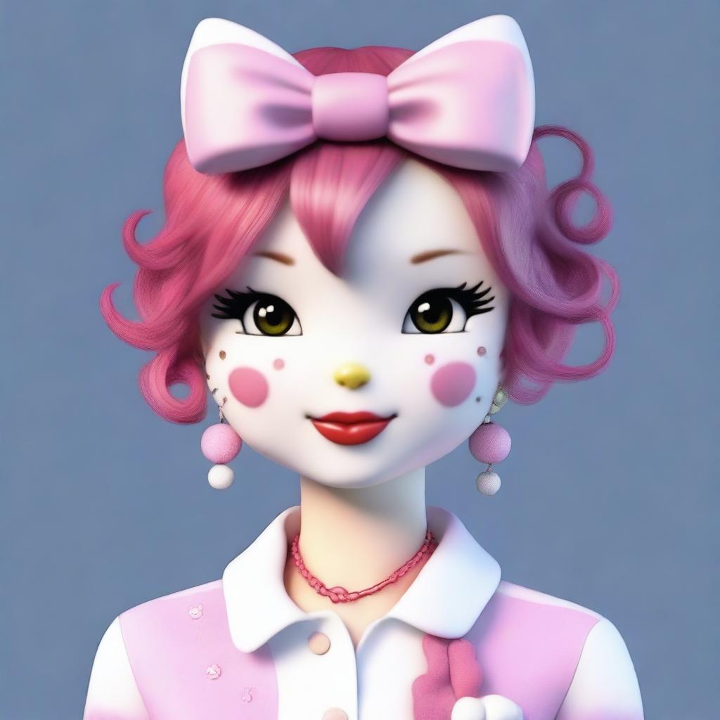 A realistic human version of Hello Kitty, maintaining her iconic features such as the bow and color scheme