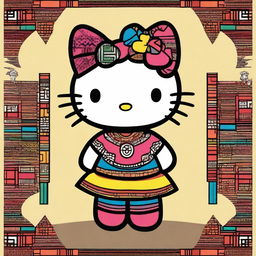 Hello Kitty depicted as part of an African tribe