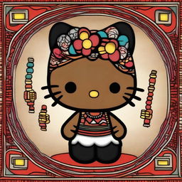 Hello Kitty depicted as part of an African tribe