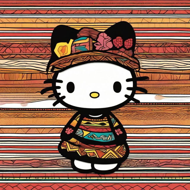 Hello Kitty depicted as part of an African tribe