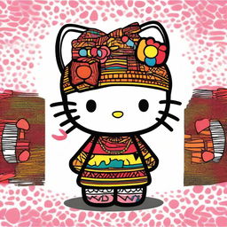 Hello Kitty depicted as part of an African tribe