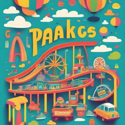 A colorful and vibrant book cover for a book about theme parks