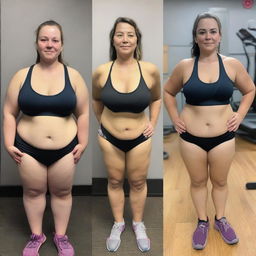 A side-by-side comparison of a woman before and after losing weight, showcasing her transformation