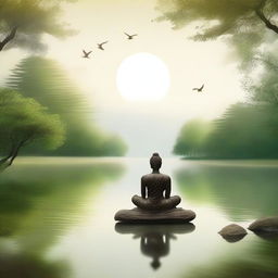 Create a serene and peaceful image that represents mindfulness and presence, inspired by Stoic philosophy