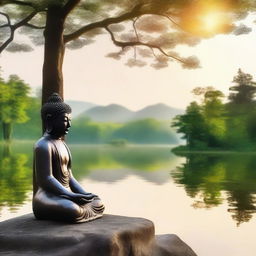 Create a serene and peaceful image that represents mindfulness and presence, inspired by Stoic philosophy