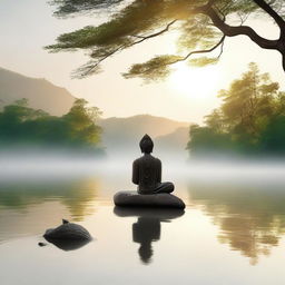 Create a serene and peaceful image that represents mindfulness and presence, inspired by Stoic philosophy