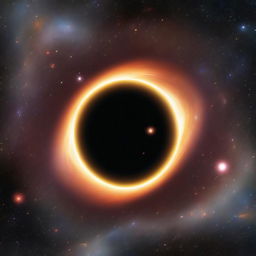 A black hole or central portal in space, appearing like a deep, intense black circle