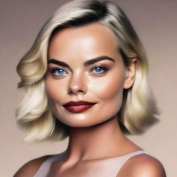 Create a realistic portrait of Margot Elise Robbie, capturing her elegance and charm