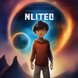 Create a book cover for a story about a young boy who lives on a planet where his father has powers and his mother does not