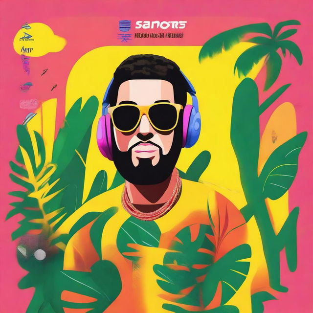 Create a vibrant podcast cover for a reggaeton music podcast titled 'Sabor Sonoro'