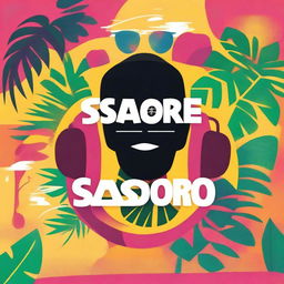 Create a vibrant podcast cover for a Latin music podcast titled 'Sabor Sonoro'