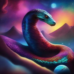 A majestic serpent wrapping around the surface of a planet in space