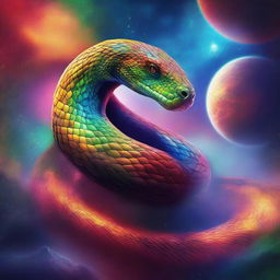 A majestic serpent wrapping around the surface of a planet in space