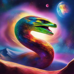 A single majestic serpent wrapping around the surface of a planet in space