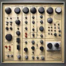 A detailed illustration of electrical controls, showing various switches, dials, and circuit boards