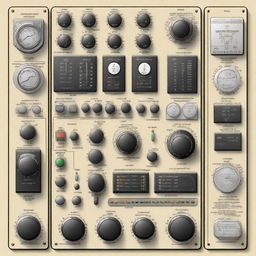 A detailed illustration of electrical controls, showing various switches, dials, and circuit boards