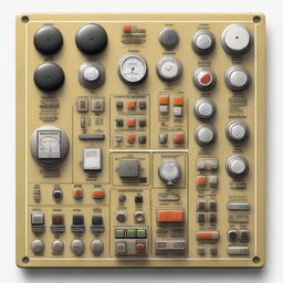 A detailed illustration of electrical controls, showing various switches, dials, and circuit boards