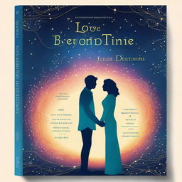 A book cover with a starry background, depicting two lovers separated by time but connected by a bright thread of light that unites them