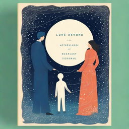 A book cover with a starry background, depicting two lovers separated by time but connected by a bright thread of light that unites them