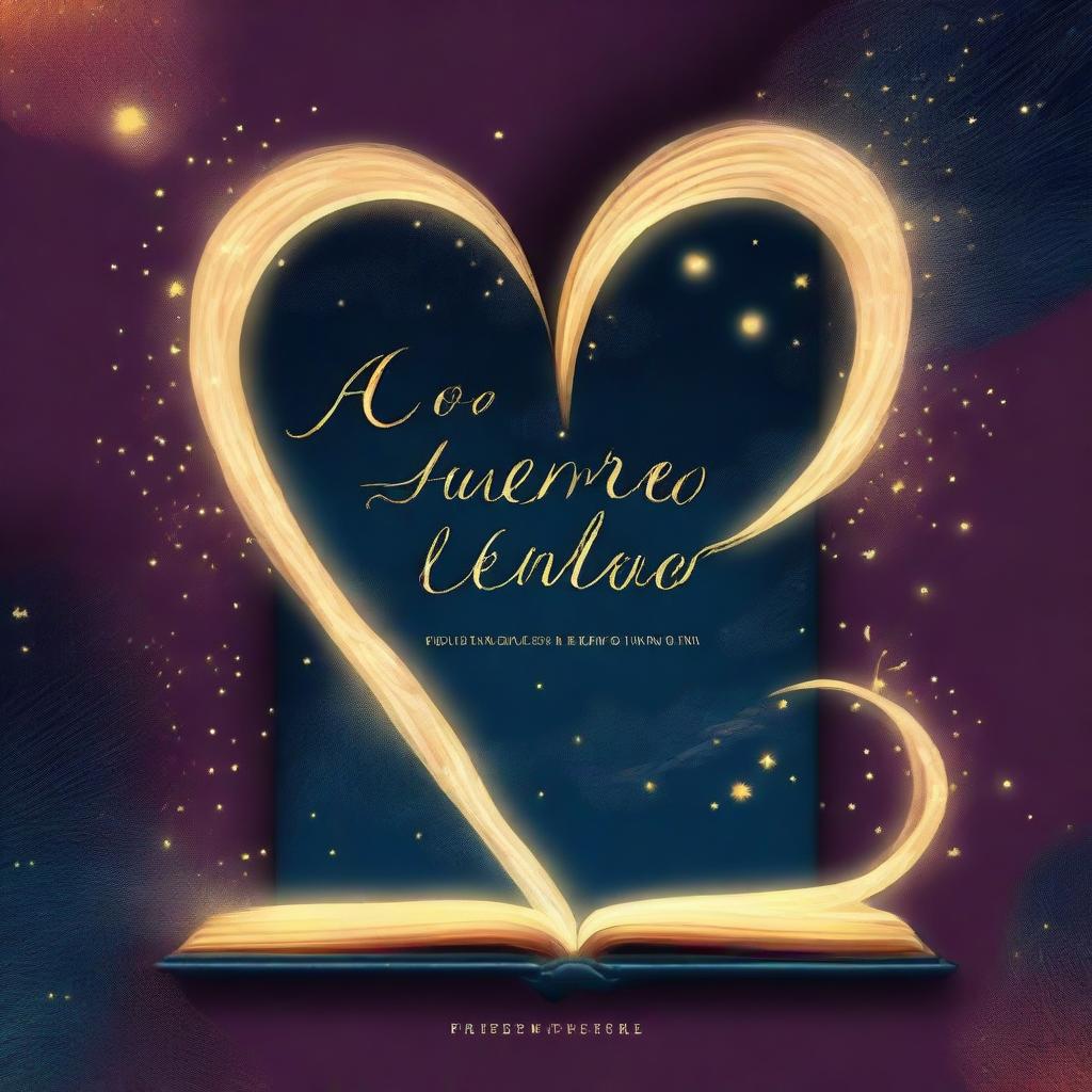 Create a book cover with a starry background, featuring two lovers separated by time but connected by a bright thread of light that unites them