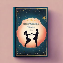 Create a book cover with a starry background, featuring two lovers separated by time but connected by a bright thread of light that unites them