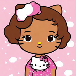 Create a high-definition image of Hello Kitty with a brown skin tone