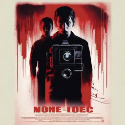 A realistic movie poster without people, focusing on the dark theme of two men who kidnap a group of girls and film their torture