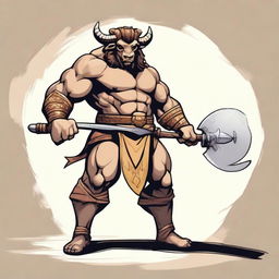 A long-horned minotaur wielding a large sword and a massive maul