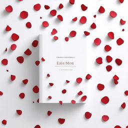 A white book cover with red rose petals flying across it