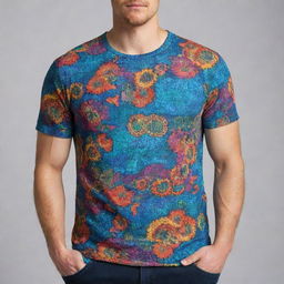 A creatively designed t-shirt with vibrant colors and unique patterns