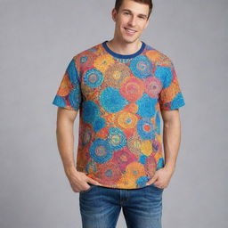 A creatively designed t-shirt with vibrant colors and unique patterns