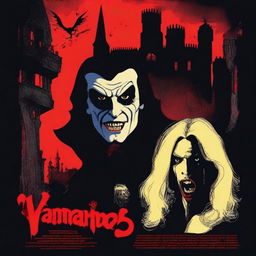 Crea un poster de una película de terror de vampiros de los años 80