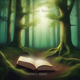 Create a captivating book cover featuring a mystical forest with glowing trees and a hidden path