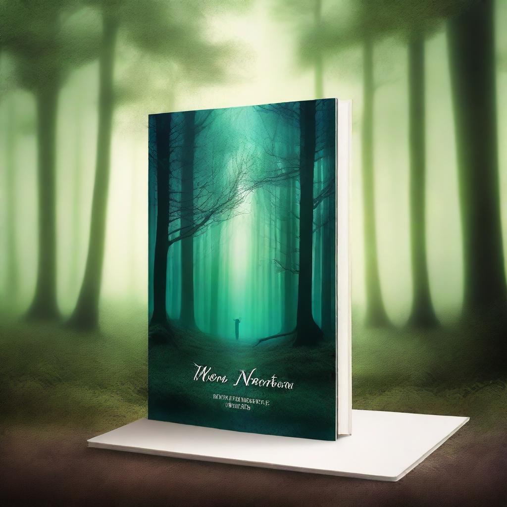 Create a captivating book cover featuring a mystical forest with glowing trees and a hidden path