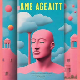 Design a book cover for a novel set in the 1980s college scene, integrating themes of Greek mythology and the surreal art style of painter Rene Magritte