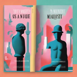 Create a cover for a novel about college students in the 1980s, incorporating themes of Greek mythology and the surreal art style of painter Rene Magritte