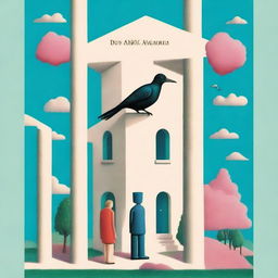 Create a cover for a novel about college students in the 1980s, incorporating themes of Greek mythology and the surreal art style of painter Rene Magritte