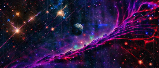 A vibrant and epic galaxy scene filled with stars, nebulae, distant planets, spiral galaxies, and comets