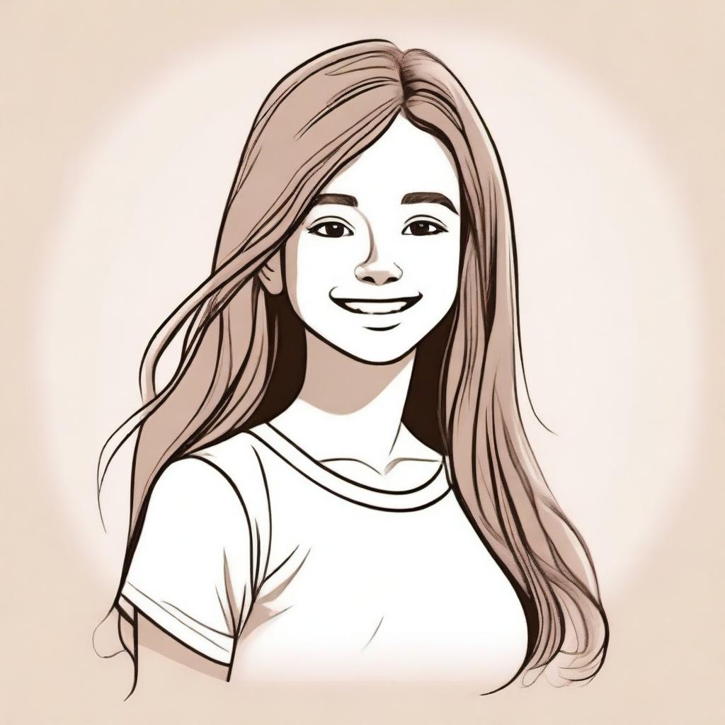 A detailed illustration of a young girl with a cheerful expression