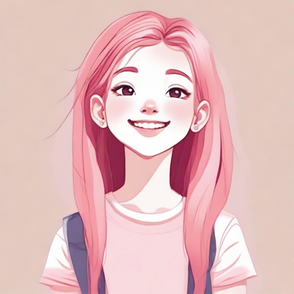 A detailed illustration of a young girl with a cheerful expression