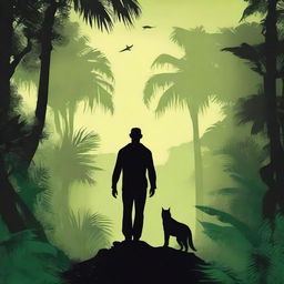 Create a book cover for a romance action adventure novel featuring the silhouette of a man's back