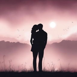 Create a book cover for a romance novel featuring the silhouette of a man's back