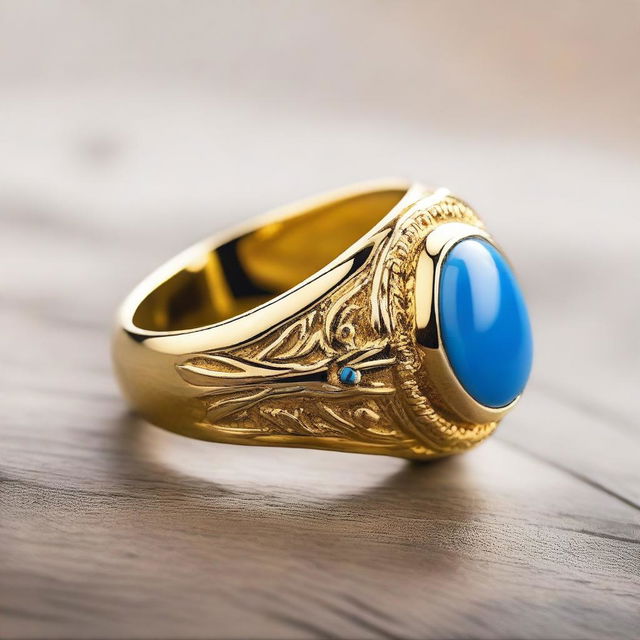 A beautiful gold ring featuring a stunning blue jade stone