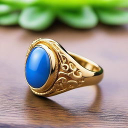 A beautiful gold ring featuring a stunning blue jade stone