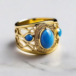 A beautiful gold ring featuring a stunning blue jade stone