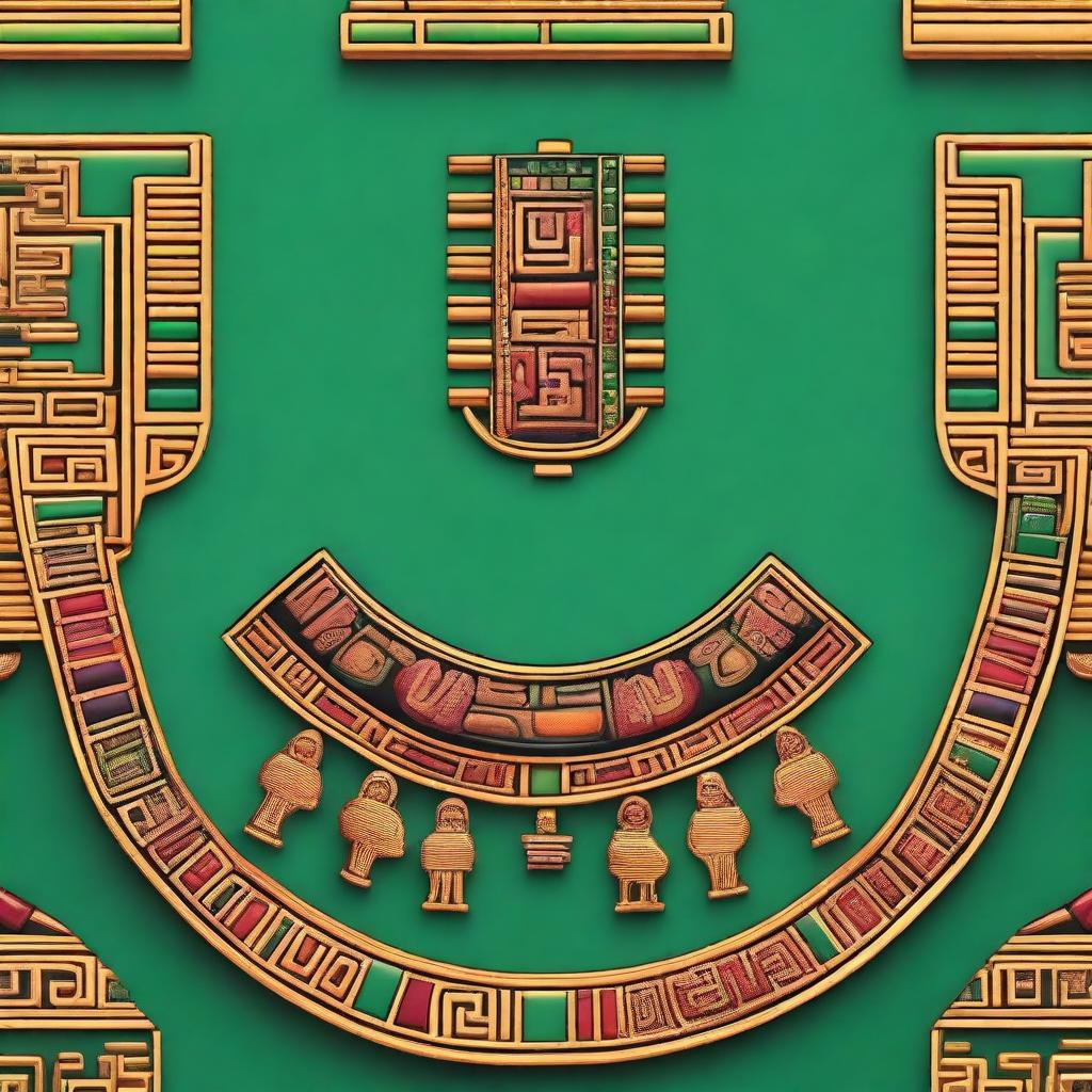 A detailed and vibrant illustration of an Aztec necklace, featuring intricate designs and traditional Aztec patterns